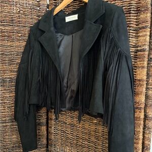 Chic Black Fringe Suede Jacket